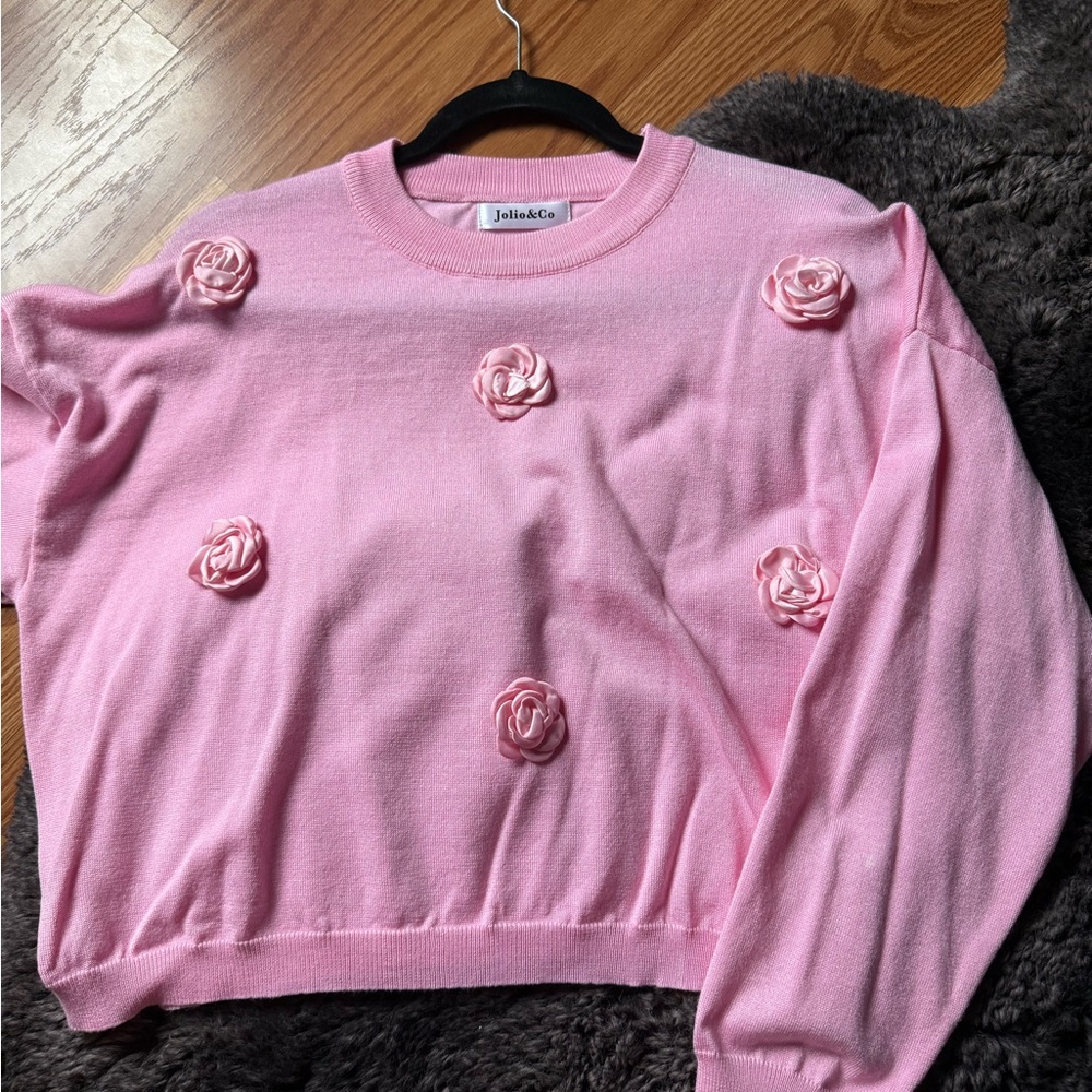 Pink Sweater with Floral Accents